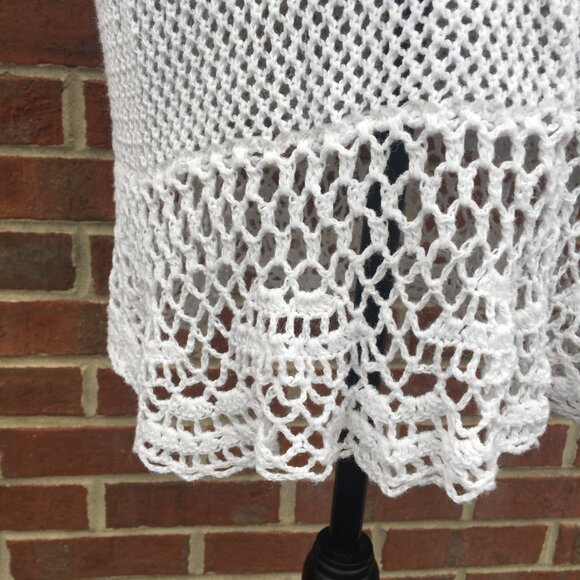 Chicos Travelers Collection Tunic Top Size 3/LG White Crochet Open Knit Beach - Picture 4 of 10